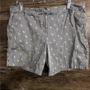 Izod White and Blue Flamingo Bermuda Shorts with Striped Pattern